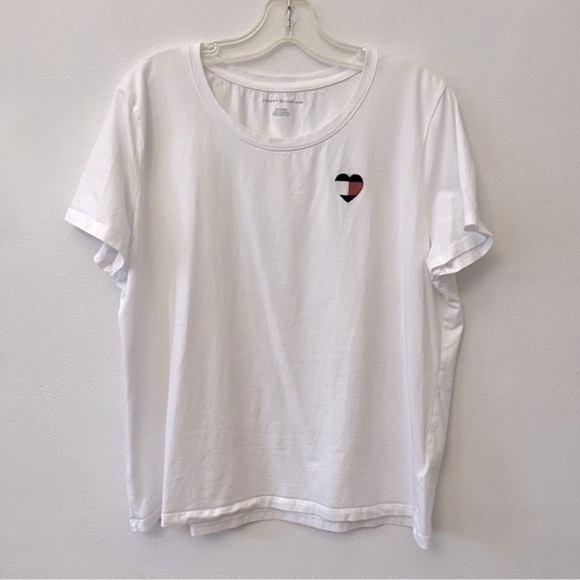 Tommy Hilfiger Essentially White Cotton Tee T-shirt Heart Flag, Crew neck Large - Picture 2 of 9